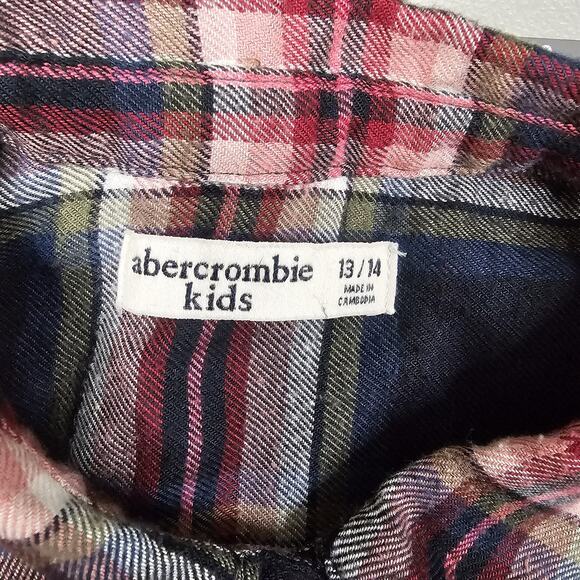 Abercrombie Kids Flannel Shirt Boys 13/14 Blue Plaid Tartan Soft Preppy Dadcore - Picture 7 of 11